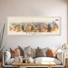Cargar imagen en el visor de la galería, Bialystok Poland Panoramic Travel Poster, Framed Canvas Print or Metal Wall Art, Travel Art, Home Decor, Panoramic Painting, Midcentury Art
