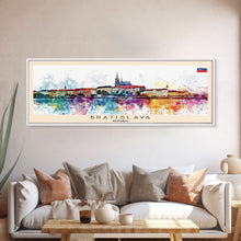 Load image into Gallery viewer, Bratislava Slovakia Wall Art, Panoramic Travel Poster, Panoramic Framed Canvas Print, City Wall Art, Wall Hanging Home Decor, Travel Art
