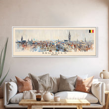 Carregar imagem no visualizador da galeria, Bruges Belgium Panoramic Travel Poster, Framed Canvas Print or Metal Wall Art, Travel Art, Home Decor, Panoramic Painting, Midcentury Art
