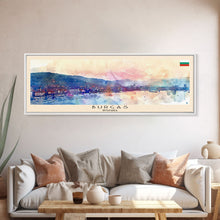 Carregar imagem no visualizador da galeria, Burgas Bulgaria Panoramic Travel Poster, Framed Canvas Print or Metal Wall Art, Travel Art, Home Decor, Panoramic Painting, Midcentury Art
