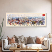 Cargar imagen en el visor de la galería, Castellon de la Plana Spain Wall Art, Panoramic Travel Poster, Panoramic Framed Canvas Print, City Wall Art, Wall Hanging Home Decor, Travel Art
