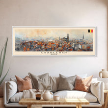 Cargar imagen en el visor de la galería, Charleroi Belgium Travel Print Wall Art, Panoramic City Art, Travel Art, Wall Decor, Vacation Gift, Framed Canvas Print Or Metal Art
