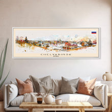 Cargar imagen en el visor de la galería, Chelyabinsk Russia Panoramic Travel Poster, Framed Canvas Print or Metal Wall Art, Travel Art, Home Decor, Panoramic Painting, Midcentury Art
