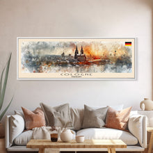 Cargar imagen en el visor de la galería, Cologne Germany Panoramic Travel Poster, Framed Canvas Print or Metal Wall Art, Travel Art, Home Decor, Panoramic Painting, Midcentury Art
