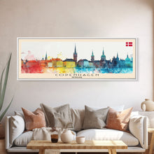 Load image into Gallery viewer, Copenhagen Denmark Travel Print Wall Art, Panoramic City Art, Travel Art, Wall Decor, Vacation Gift, Framed Canvas Print Or Metal Art
