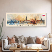 Load image into Gallery viewer, Czestochowa Poland Travel Art, City Art, Framed Canvas Print or Metal Wall Art, Europe Travel Poster, Panoramic Wall Art, Extra Wide Wall Art
