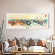Load image into Gallery viewer, Dublin Ireland Panoramic Travel Poster, Framed Canvas Print or Metal Wall Art, Travel Art, Home Decor, Panoramic Painting, Midcentury Art
