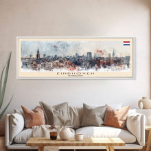 Load image into Gallery viewer, Eindhoven Netherlands Panoramic Travel Poster, Framed Canvas Print or Metal Wall Art, Travel Art, Home Decor, Panoramic Painting, Midcentury Art

