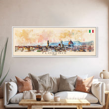 Carregar imagem no visualizador da galeria, Florence Italy Panoramic Travel Poster, Framed Canvas Print or Metal Wall Art, Travel Art, Home Decor, Panoramic Painting, Midcentury Art

