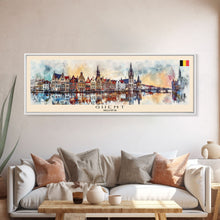 Load image into Gallery viewer, Ghent Belgium Wall Art, Panoramic Travel Poster, Panoramic Framed Canvas Print, City Wall Art, Wall Hanging Home Decor, Travel Art
