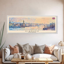 Load image into Gallery viewer, Glasgow United Kingdom Travel Art, City Art, Framed Canvas Print or Metal Wall Art, Europe Travel Poster, Panoramic Wall Art, Extra Wide Wall Art

