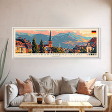 Load image into Gallery viewer, Freiburg Germany Panoramic Travel Poster, Framed Canvas Print or Metal Wall Art, Travel Art, Home Decor, Panoramic Painting, Midcentury Art
