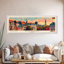 Carregar imagem no visualizador da galeria, Augsburg Germany Panoramic Travel Poster, Framed Canvas Print or Metal Wall Art, Travel Art, Home Decor, Panoramic Painting, Midcentury Art
