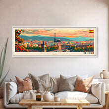 Load image into Gallery viewer, Barcelona Spain Travel Print Wall Art, Panoramic City Art, Travel Art, Wall Decor, Vacation Gift, Framed Canvas Print Or Metal Art
