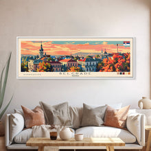 Cargar imagen en el visor de la galería, Belgrade Serbia Panoramic Travel Poster, Framed Canvas Print or Metal Wall Art, Travel Art, Home Decor, Panoramic Painting, Midcentury Art
