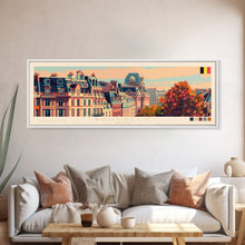 Carregar imagem no visualizador da galeria, Brussels Belgium Panoramic Travel Poster, Framed Canvas Print or Metal Wall Art, Travel Art, Home Decor, Panoramic Painting, Midcentury Art
