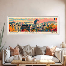 Carregar imagem no visualizador da galeria, Bucharest Romania Wall Art, Panoramic Travel Poster, Panoramic Framed Canvas Print, City Wall Art, Wall Hanging Home Decor, Travel Art
