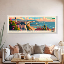 Carregar imagem no visualizador da galeria, Burgas Bulgaria Panoramic Travel Poster, Framed Canvas Print or Metal Wall Art, Travel Art, Home Decor, Panoramic Painting, Midcentury Art
