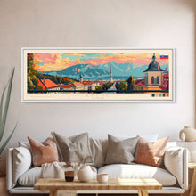 Cargar imagen en el visor de la galería, Celje Slovenia Panoramic Travel Poster, Framed Canvas Print or Metal Wall Art, Travel Art, Home Decor, Panoramic Painting, Midcentury Art
