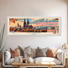 Load image into Gallery viewer, Cologne Germany Panoramic Travel Poster, Framed Canvas Print or Metal Wall Art, Travel Art, Home Decor, Panoramic Painting, Midcentury Art
