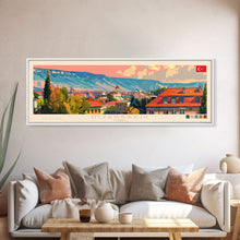 Load image into Gallery viewer, Diyarbakr Turkey Panoramic Travel Poster, Framed Canvas Print or Metal Wall Art, Travel Art, Home Decor, Panoramic Painting, Midcentury Art
