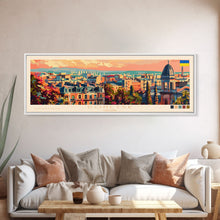 Load image into Gallery viewer, Donetsk Ukraine Panoramic Travel Poster, Framed Canvas Print or Metal Wall Art, Travel Art, Home Decor, Panoramic Painting, Midcentury Art
