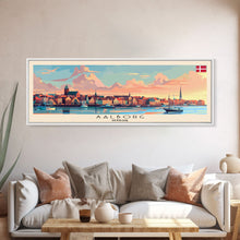 Carregar imagem no visualizador da galeria, Aalborg Denmark Wall Art, Panoramic Travel Poster, Panoramic Framed Canvas Print, City Wall Art, Wall Hanging Home Decor, Travel Art

