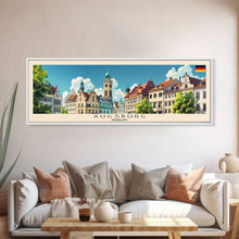 Carregar imagem no visualizador da galeria, Augsburg Germany Panoramic Travel Poster, Framed Canvas Print or Metal Wall Art, Travel Art, Home Decor, Panoramic Painting, Midcentury Art
