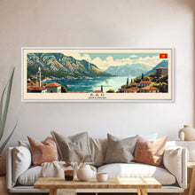 Load image into Gallery viewer, Bar Montenegro Panoramic Travel Poster, Framed Canvas Print or Metal Wall Art, Travel Art, Home Decor, Panoramic Painting, Midcentury Art
