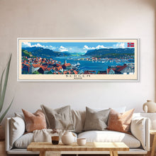 Load image into Gallery viewer, Bergen Norway Wall Art, Panoramic Travel Poster, Panoramic Framed Canvas Print, City Wall Art, Wall Hanging Home Decor, Travel Art
