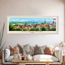 Cargar imagen en el visor de la galería, Bielsko Biala Poland Travel Art, City Art, Framed Canvas Print or Metal Wall Art, Europe Travel Poster, Panoramic Wall Art, Extra Wide Wall Art
