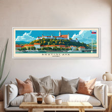 Load image into Gallery viewer, Bratislava Slovakia Wall Art, Panoramic Travel Poster, Panoramic Framed Canvas Print, City Wall Art, Wall Hanging Home Decor, Travel Art
