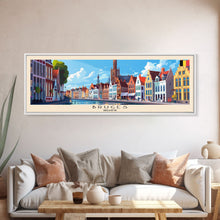 Carregar imagem no visualizador da galeria, Bruges Belgium Travel Art, City Art, Framed Canvas Print or Metal Wall Art, Europe Travel Poster, Panoramic Wall Art, Extra Wide Wall Art
