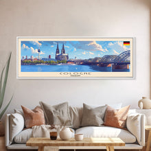 Load image into Gallery viewer, Cologne Germany Panoramic Travel Poster, Framed Canvas Print or Metal Wall Art, Travel Art, Home Decor, Panoramic Painting, Midcentury Art

