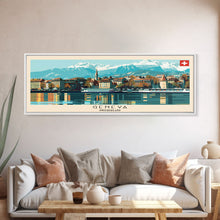 Carregar imagem no visualizador da galeria, Geneva Switzerland Wall Art, Panoramic Travel Poster, Panoramic Framed Canvas Print, City Wall Art, Wall Hanging Home Decor, Travel Art
