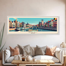 Load image into Gallery viewer, Ghent Belgium Wall Art, Panoramic Travel Poster, Panoramic Framed Canvas Print, City Wall Art, Wall Hanging Home Decor, Travel Art
