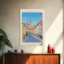 Cargar imagen en el visor de la galería, České Budějovice Czech Republic Travel Poster Framed Canvas Print, Midcentury Modern Art, Pop Art Decor, Living Room Wall Art
