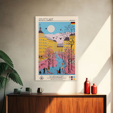 Load image into Gallery viewer, Stuttgart Germany Travel Poster Framed Canvas Print, Midcentury Modern Art, Pop Art Wall Decor, Living Room Art, Vacation Gift
