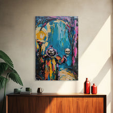 Load image into Gallery viewer, Halloween Ghostly Figure with Lantern Framed Canvas Print, Spooky Wall Art, Home Decor, Haunted Decor, Gift Idea, Night Haunt
