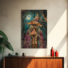 Load image into Gallery viewer, Ghostly Wizard Having A  Slice of Pizza, Funny Halloween Decor, Framed Canvas Print
