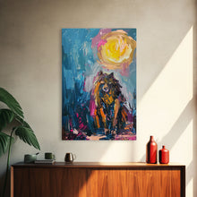 Load image into Gallery viewer, Halloween Art of a Werewolf in a Dress Eating Pizza Under the Moonlight, Perfect for Adding a Playful Touch to Spooky Decor
