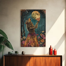 Load image into Gallery viewer, That&#39;s A Howlin&#39; Good Pizza, Werewolf Eatin a Pizza and Howlin at The Moon, Framed Canvas Print, Funny Halloween Art
