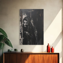 Load image into Gallery viewer, Haunted Nun with Eerie Expression, Framed Canvas Print, Gothic Halloween Art, Spooky Religious Decor, Scary Nun Painting, Gothic Home Art

