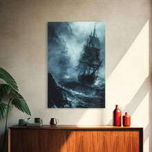 Carregar imagem no visualizador da galeria, Ghost Ship in Storm Halloween Art, Spooky Maritime, Haunted Ocean, Creepy Seascape, Stormy Night, Framed Canvas Print
