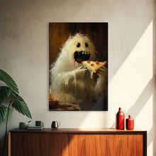 Load image into Gallery viewer, The Pizza Ghost, Framed Canvas Print, Funny Halloween Wall Art
