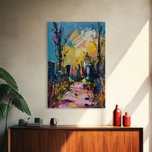 Cargar imagen en el visor de la galería, Colorful Haunted Cemetary, Springtime Halloween Mashup, Spooky Season Vibes, Framed Canvas Print, Haunted Graveyard
