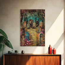 Load image into Gallery viewer, Spooky Graveyard Framed Canvas Print, Halloween Wall Art, Haunted Cemetery, Gothic Vibes, Spooky Decor, Haunted Scene, Halloween Decoration
