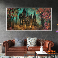 Load image into Gallery viewer, Haunted House In The Woods, Framed Canvas Print, Spooky Wall Art, Spooky Season, Halloween Products, Halloween Unique Gift
