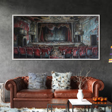 Load image into Gallery viewer, Creepy Abandoned Theater, Framed Canvas Print, Macabre Theatre, Dark Academia, Halloween Decor, Spooky Seasonal Wall Art
