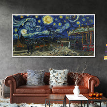 Load image into Gallery viewer, Spooky Haunted Carnival, Framed Canvas Print, Starry Night Inspired Spooky Season Wall Art, Halloween Prop
